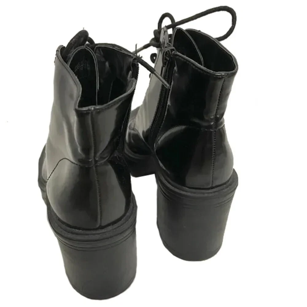 forever 21 | black patent faux leather lace platform chunky boots ankle booties